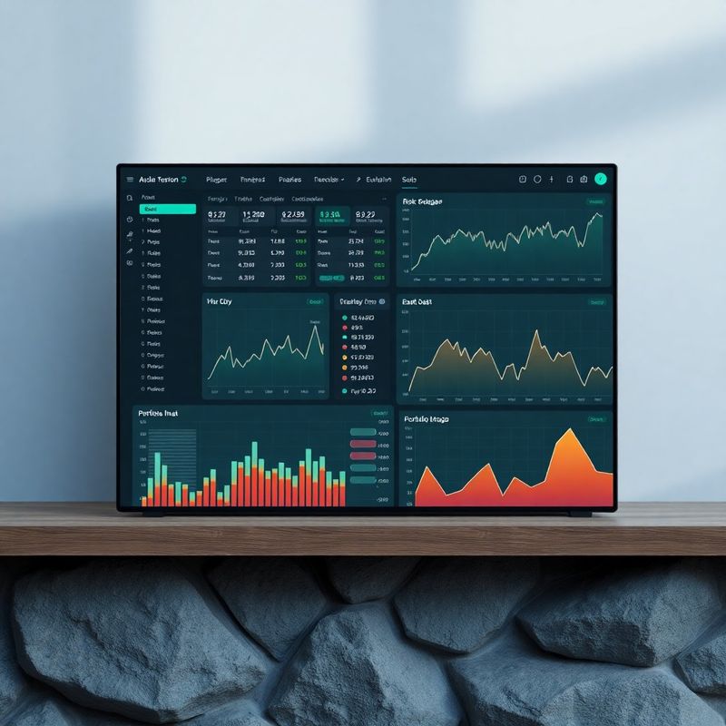 Modular trading terminal panels — strategy editor, risk dashboard, portfolio heat map in teal palette